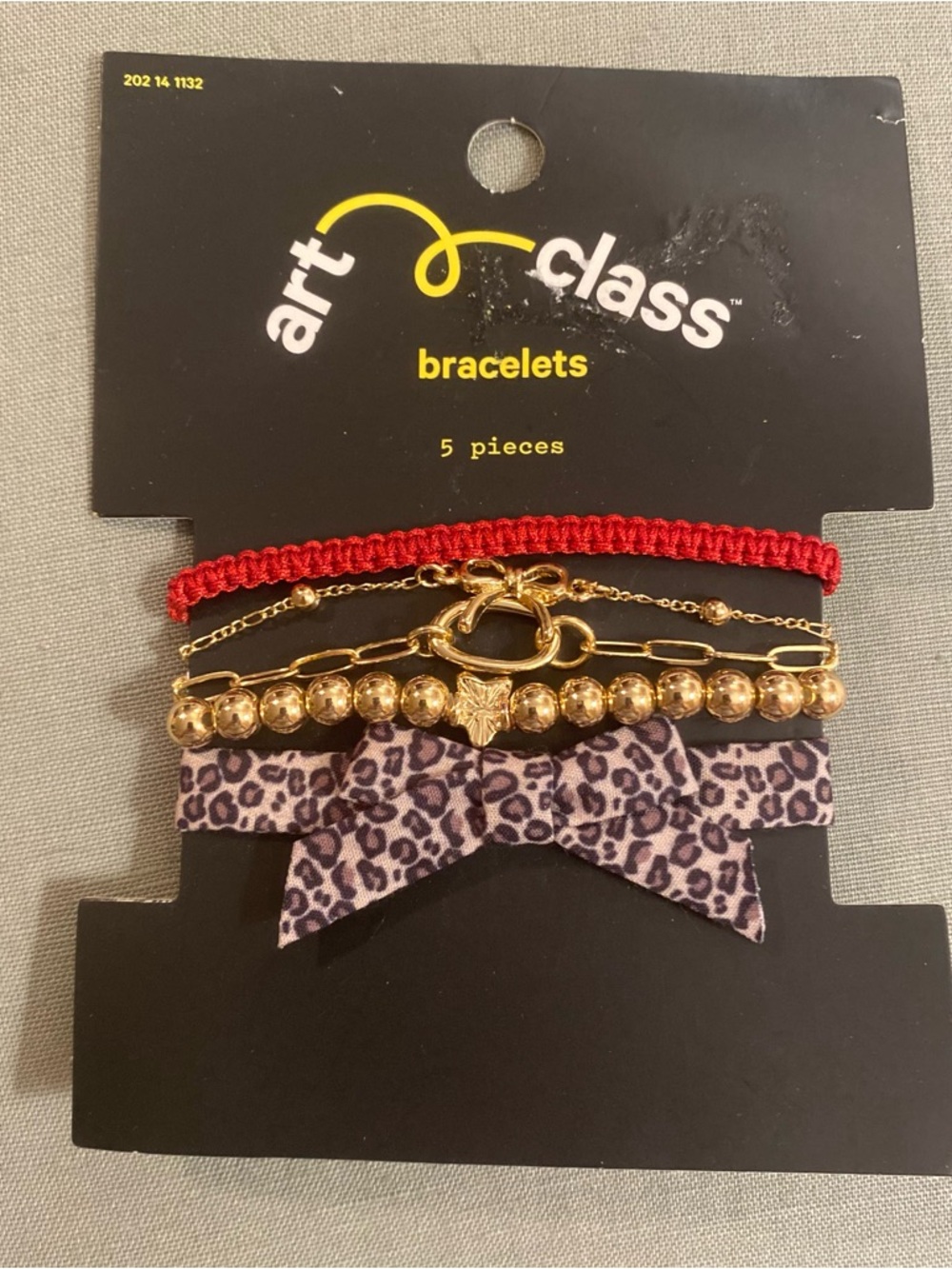 art class Red & Gold 5-Piece Bracelet Set with Leopard Bow